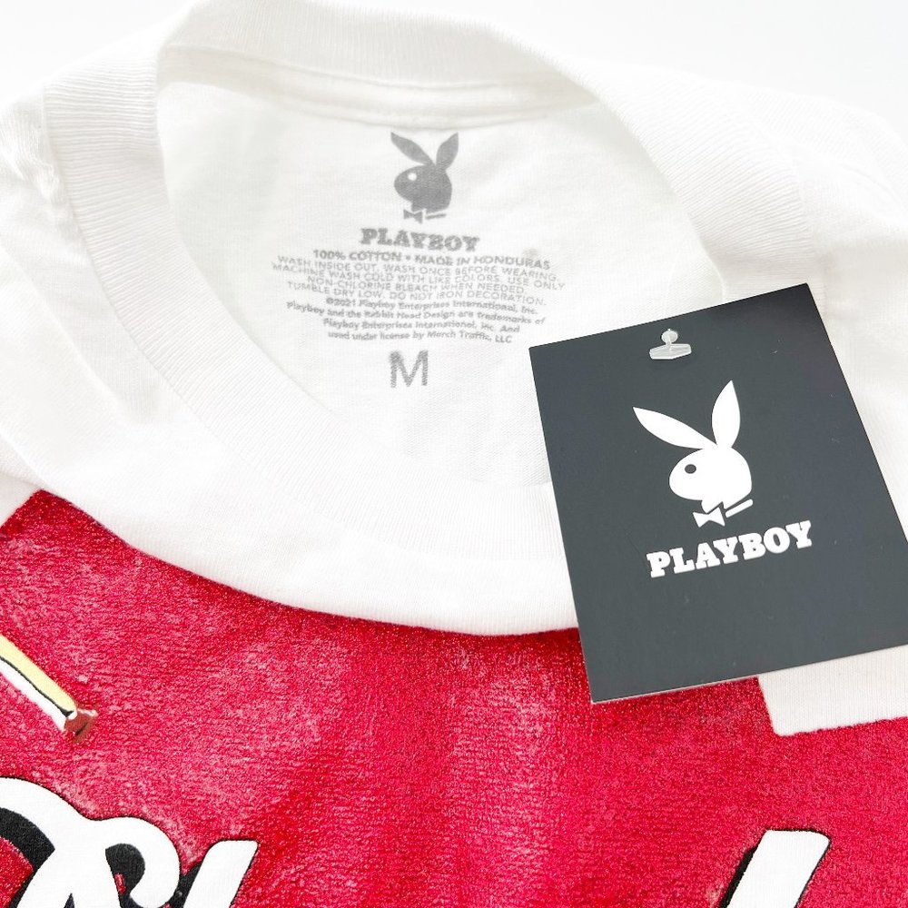 Playboy Heart Raw-Cut Hem Crop White T-shirt Top Size M NWT - Picture 4 of 7